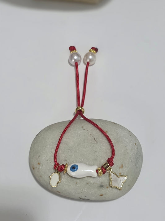 White evil eye fish red bracelet