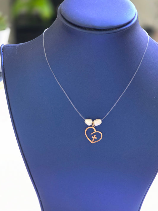Heart and cross invisible necklace