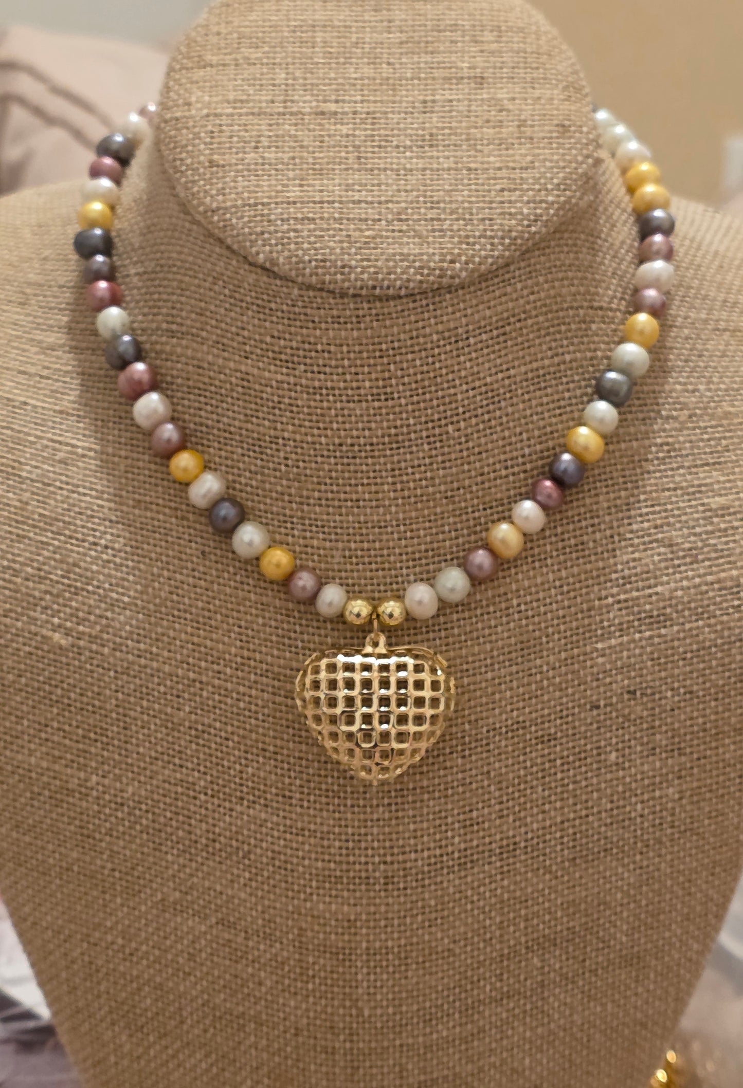 Freshwater pearls with heart necklace