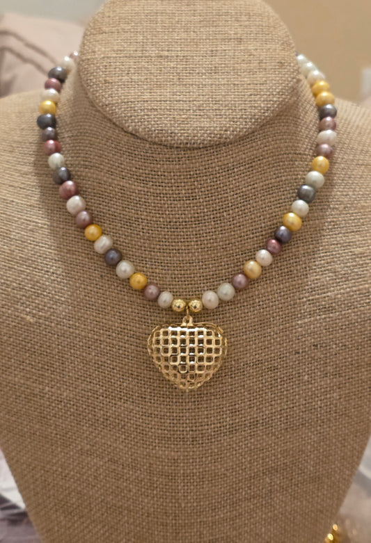Freshwater pearls with heart necklace