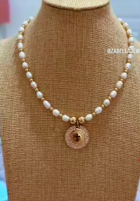 Holy cross freshwater necklace