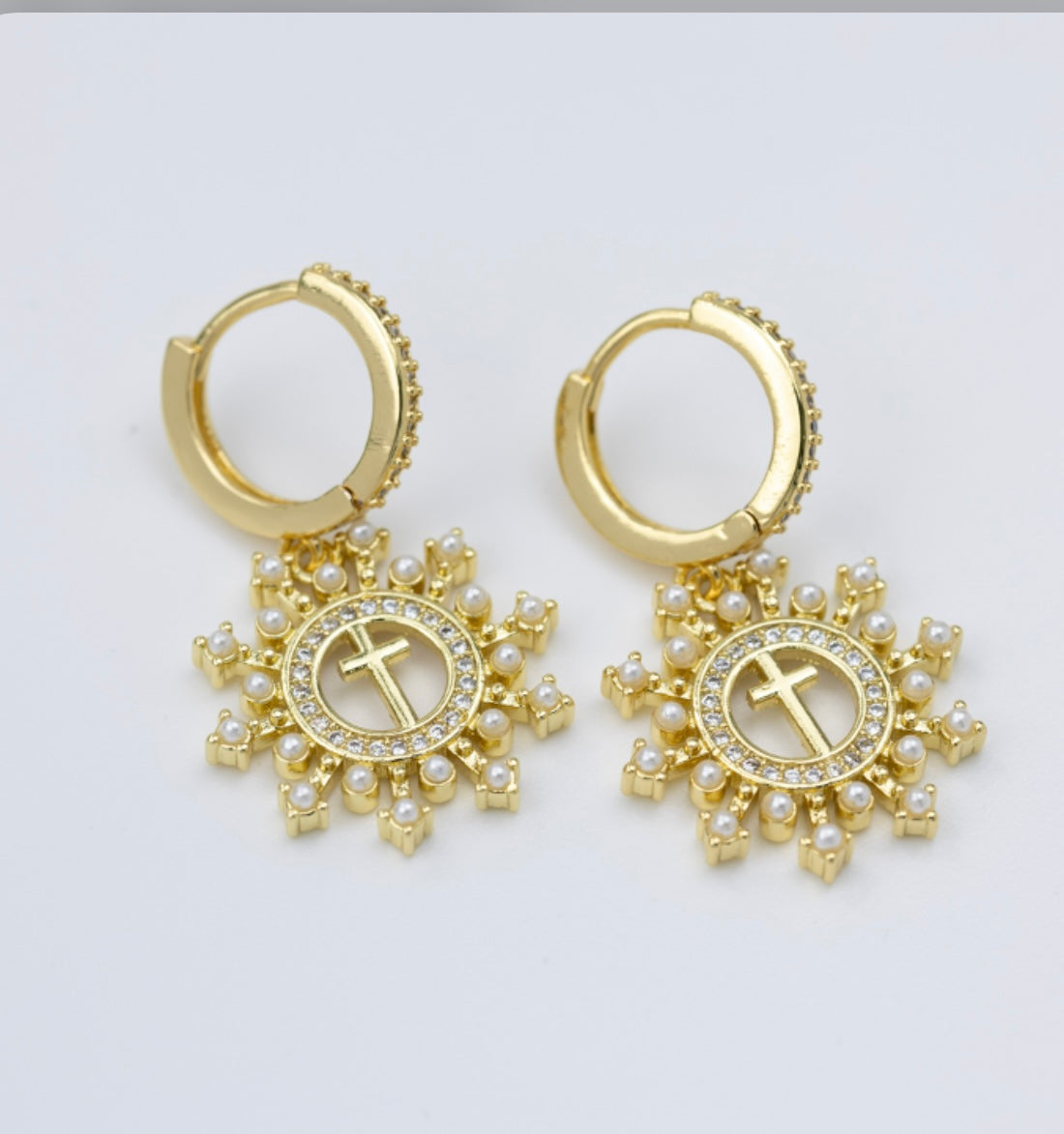 Pearl cross earrings