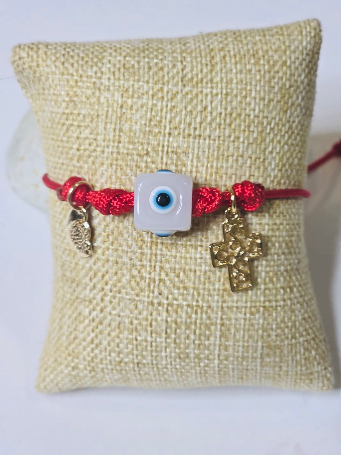 White evil eye red cord bracelet
