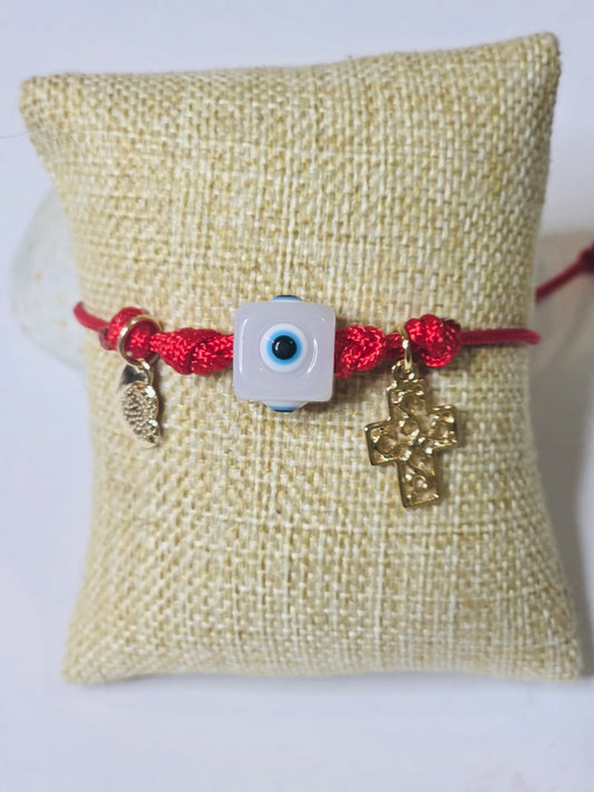 White evil eye red cord bracelet